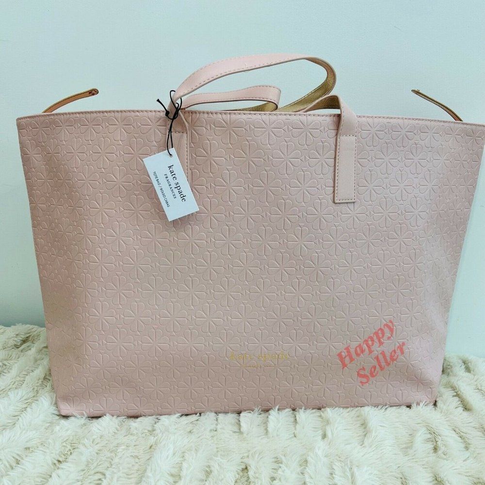 Kate Spade Tote Bag Purse Weekender Travel Shoulder Bag Pink Textured Logo NEW - Picture 2 of 10